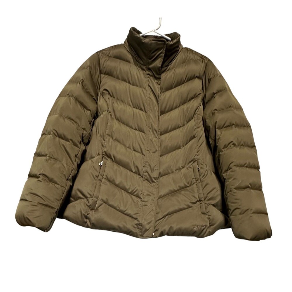 Eddie Bauer EB550 Down Puffer Jacket Womens Dark Olive Brown Zip Sz 1X Outdoor